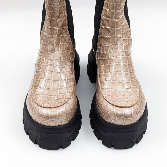 Topshop Women Alpha Patent Leather Croc Print Chelsea Platform Boots 7US EUR38 - Picture 2 of 11